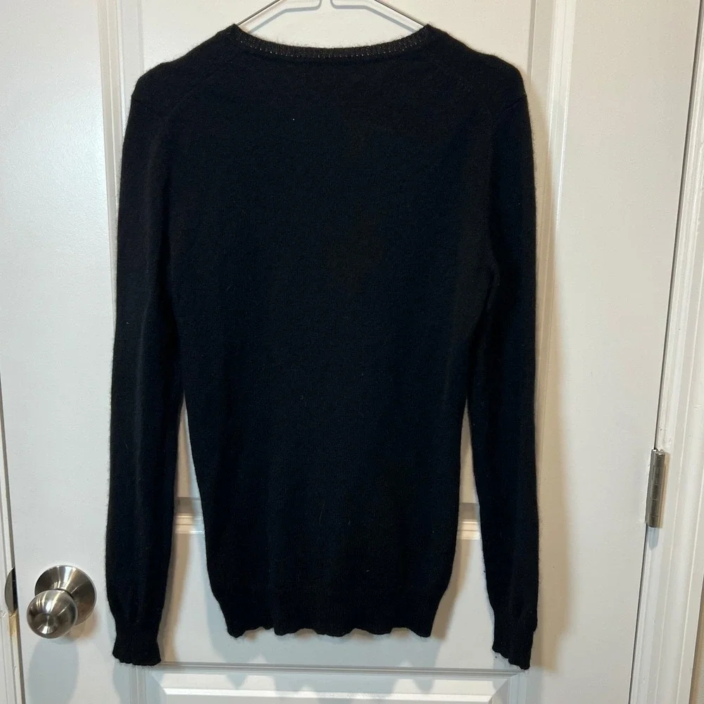Peck & Peck Womens Sweater 100% 2-Ply Cashmere‎ V-Neck Black Medium